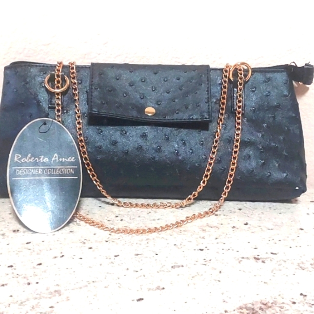 ~ Roberta Amee~Insulated Purse/cross bag ~ Dark Black/gold hardware NEW